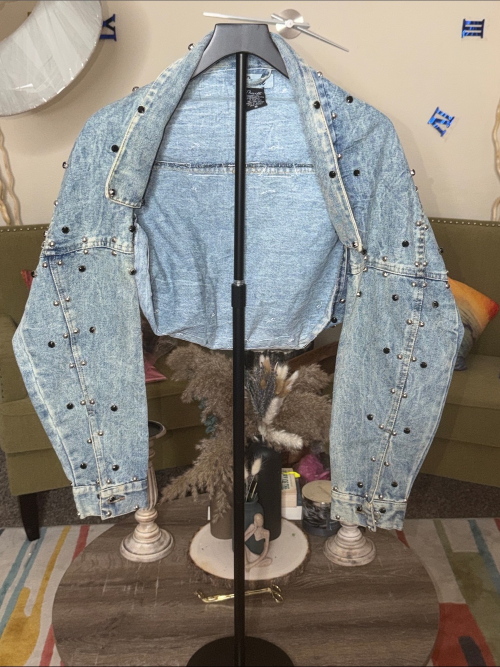 Studded Light Wash Denim Jacket - Women